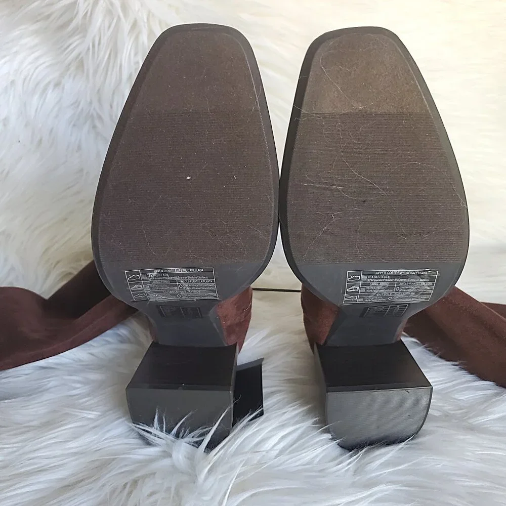 Forever 21 Brown Over The Knee Side Zipper Suede Boot SZ 6